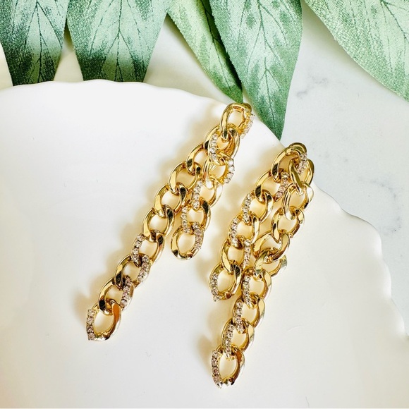2/$30🌵 Double Gold Chain Earrings Rhinestone Dangle Punk Grunge Jewelry NEW - Picture 9 of 15